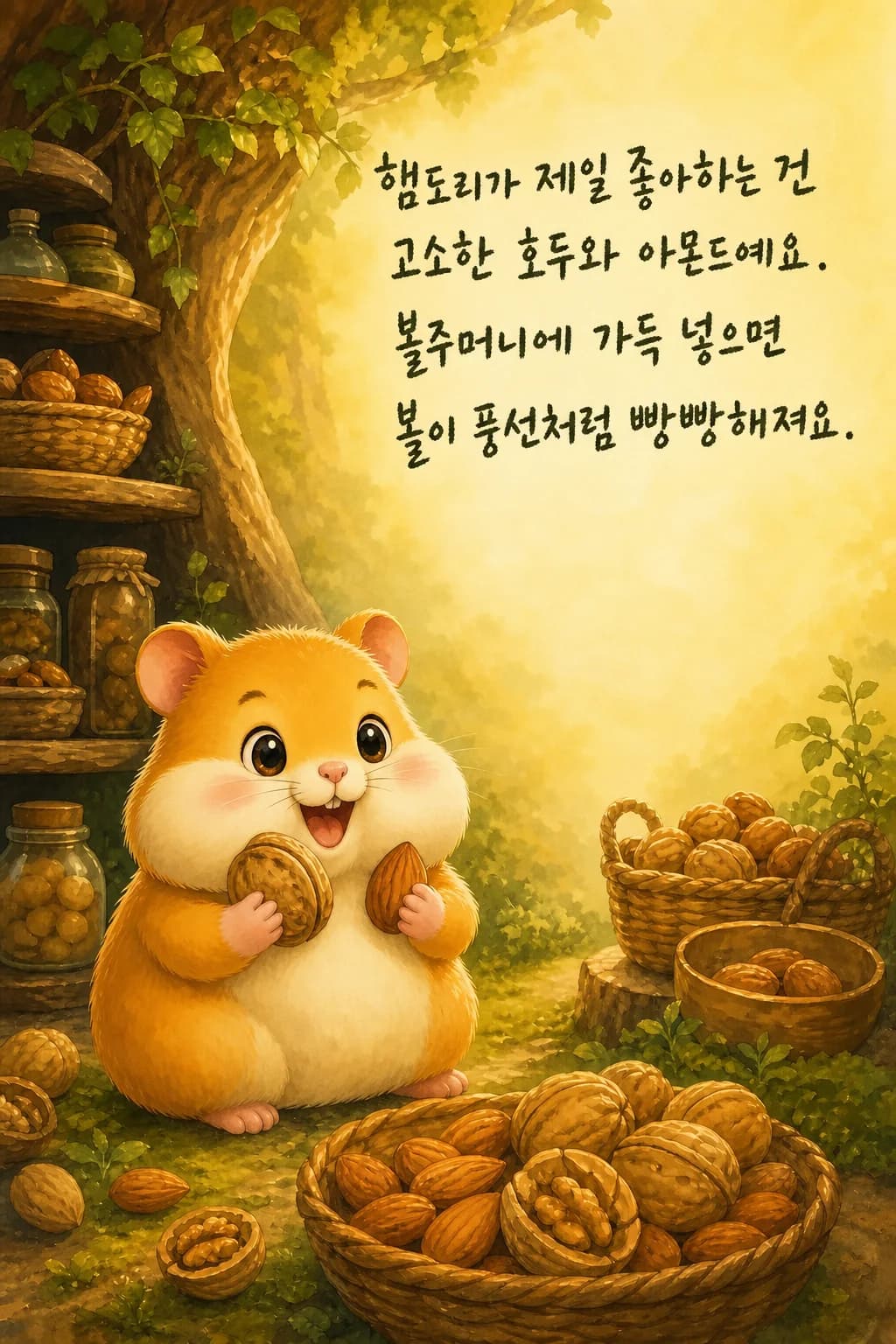 호두를 상상하며 볼이 빵빵해진 햄도리