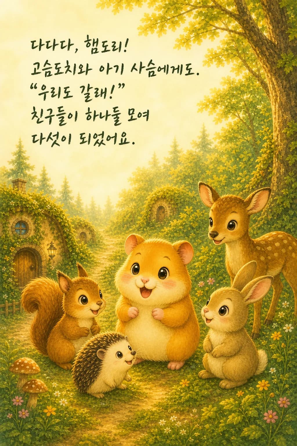 다섯 친구가 손을 모으는 모습