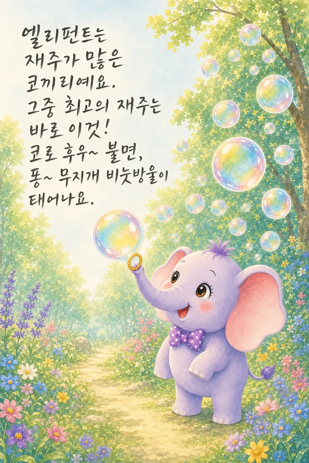 무지개 비눗방울을 부는 엘리펀트