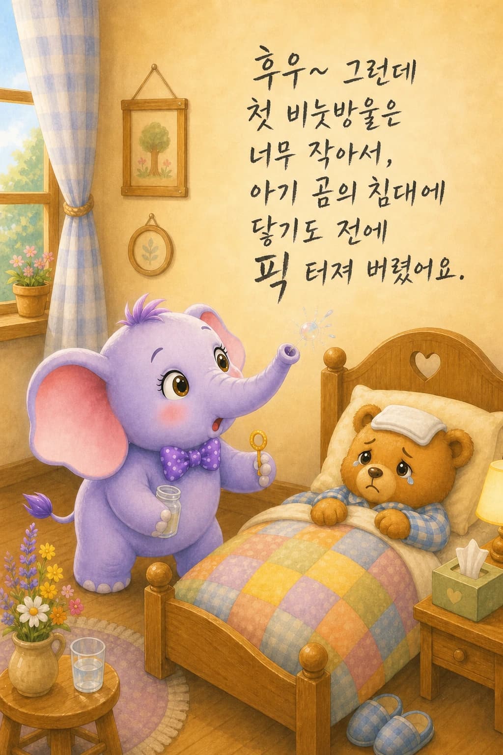 너무 작아 금세 터져 버린 비눗방울과 아쉬워하는 엘리펀트