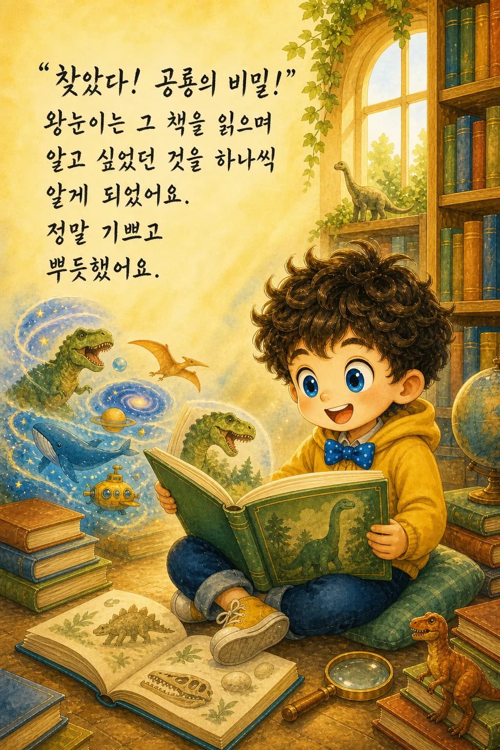 책에서 공룡들이 걸어 나오는 상상