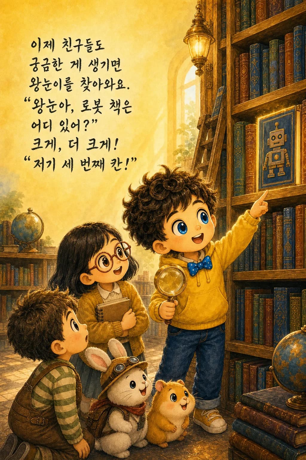 친구들을 도와 책을 찾아 주는 왕눈이