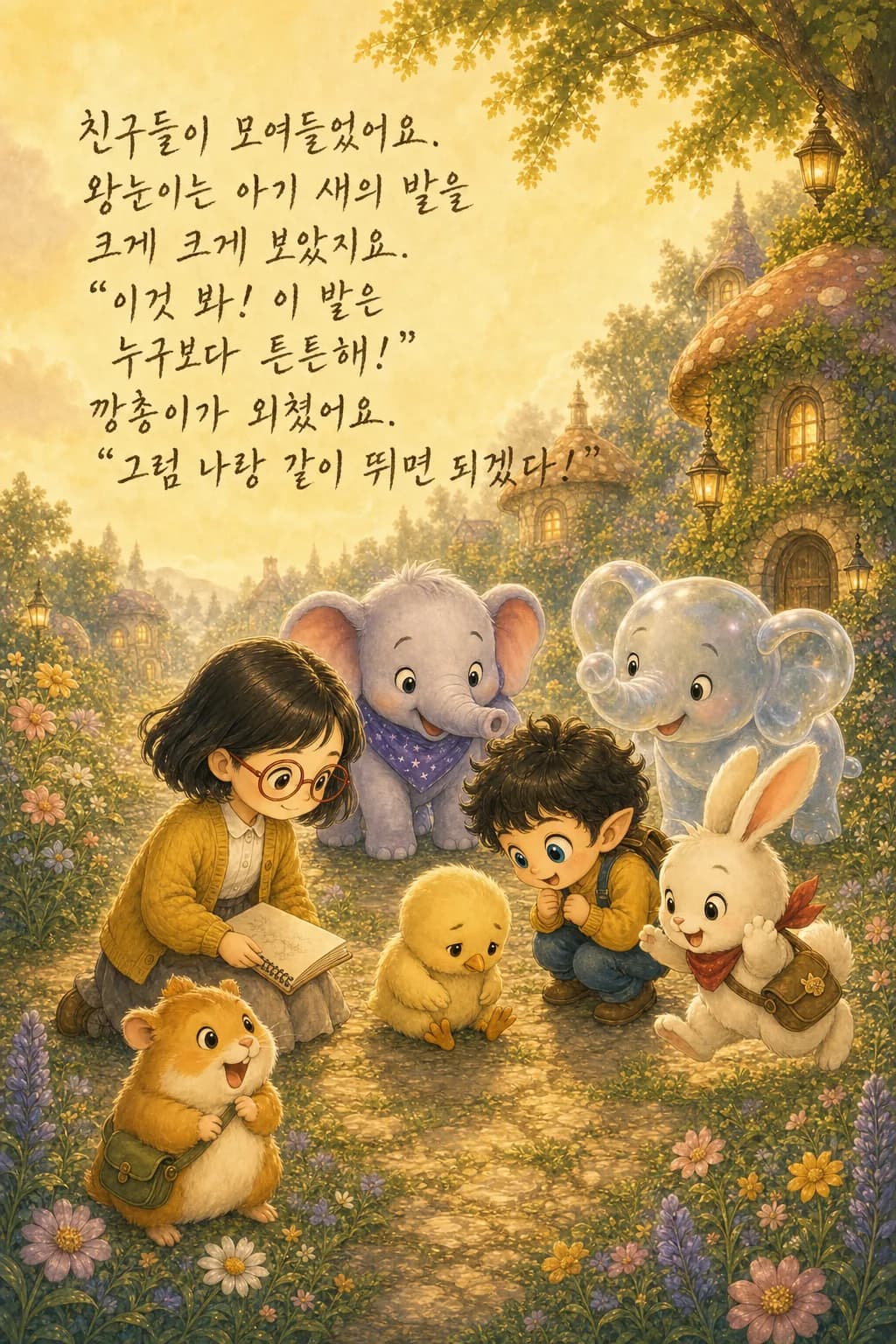 아기 새의 튼튼한 발을 비추는 왕눈이