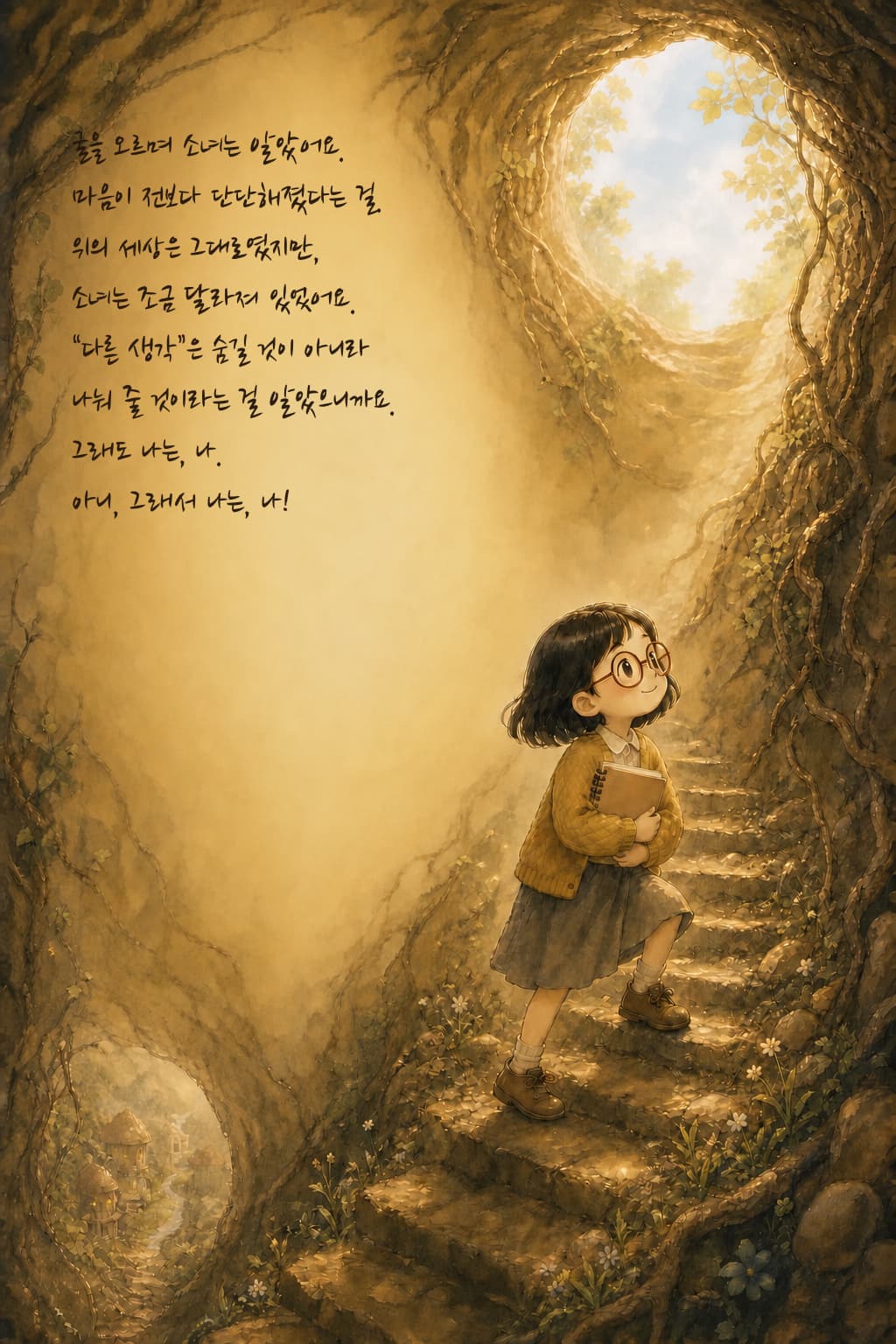 빛을 향해 굴을 오르는 소녀