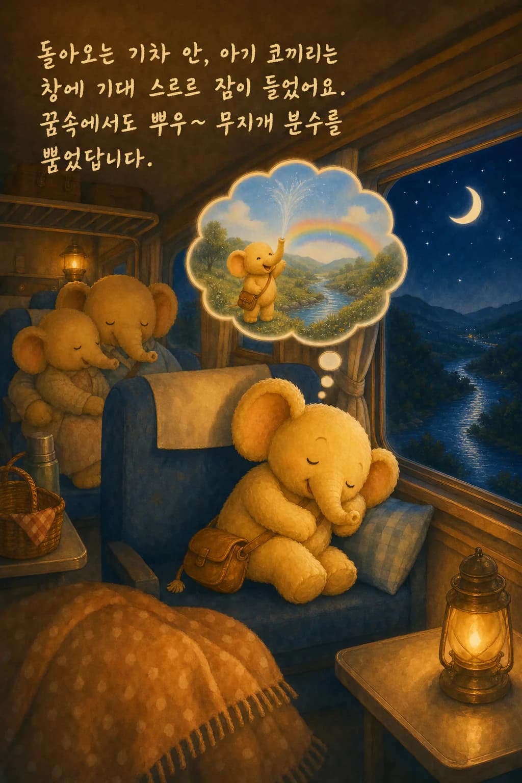 밤 기차에서 잠든 아기 코끼리