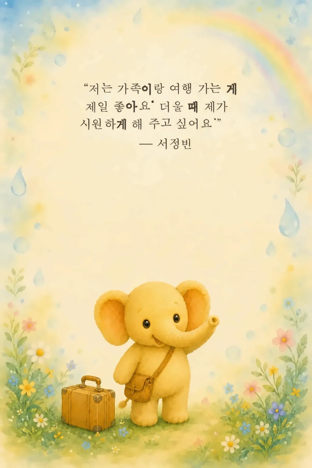 작은 여행 가방을 든 아기 코끼리 초상