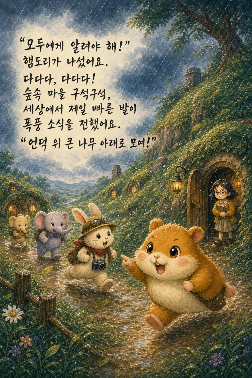 빗속을 달리며 친구들에게 소식을 전하는 햄도리