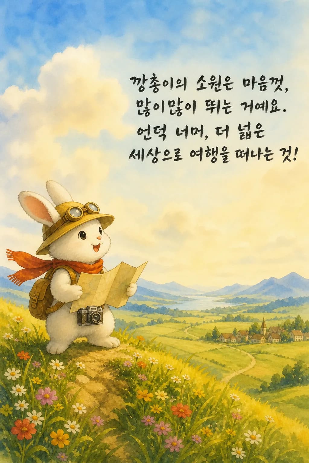 언덕 위에서 지도를 보는 깡총이