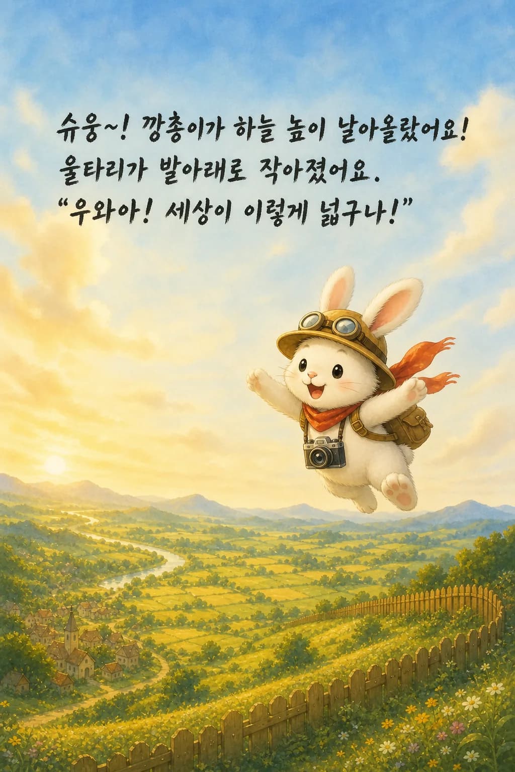 울타리 위로 높이 날아오른 깡총이