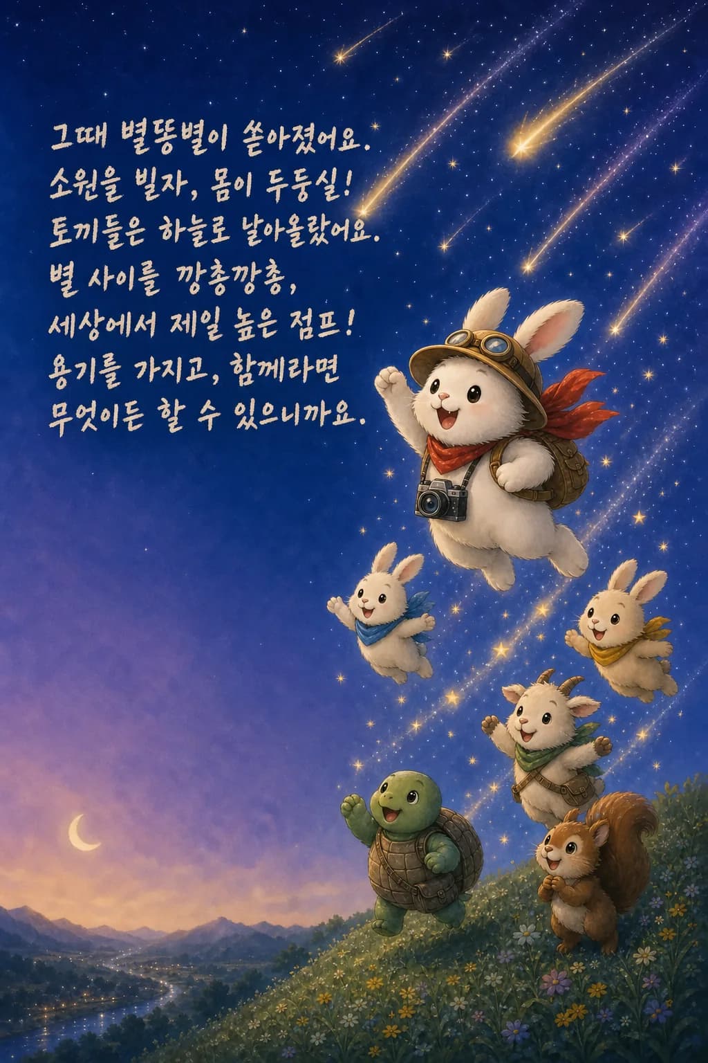 별똥별 사이로 날아오른 토끼들