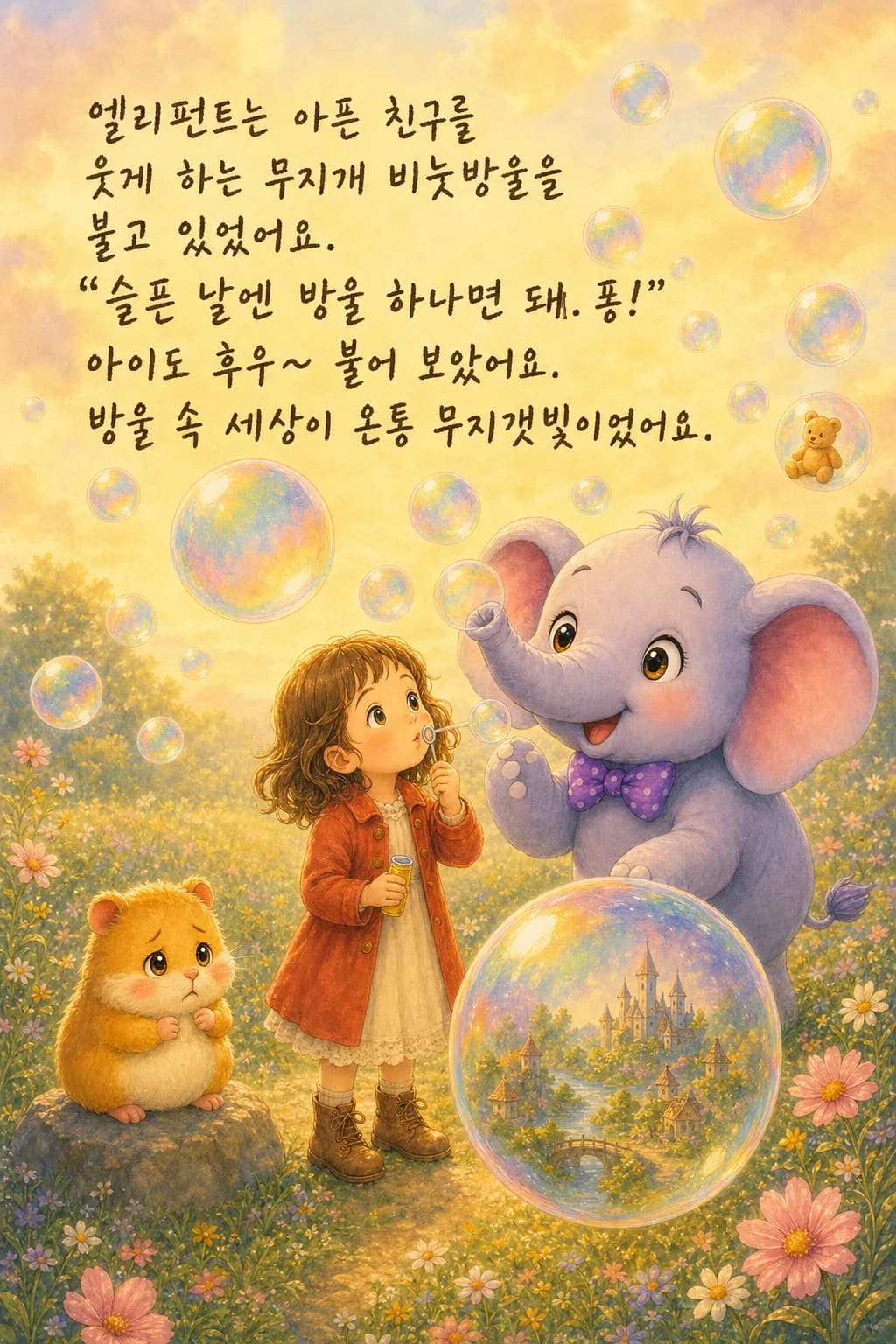 엘리펀트와 무지개 비눗방울을 부는 아이