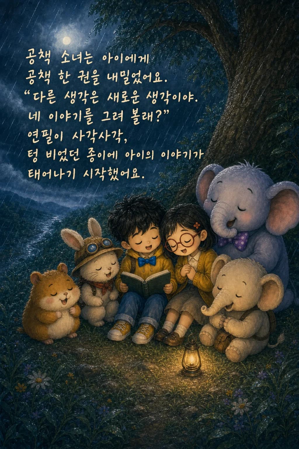 공책 소녀와 나란히 앉아 그림을 그리는 아이
