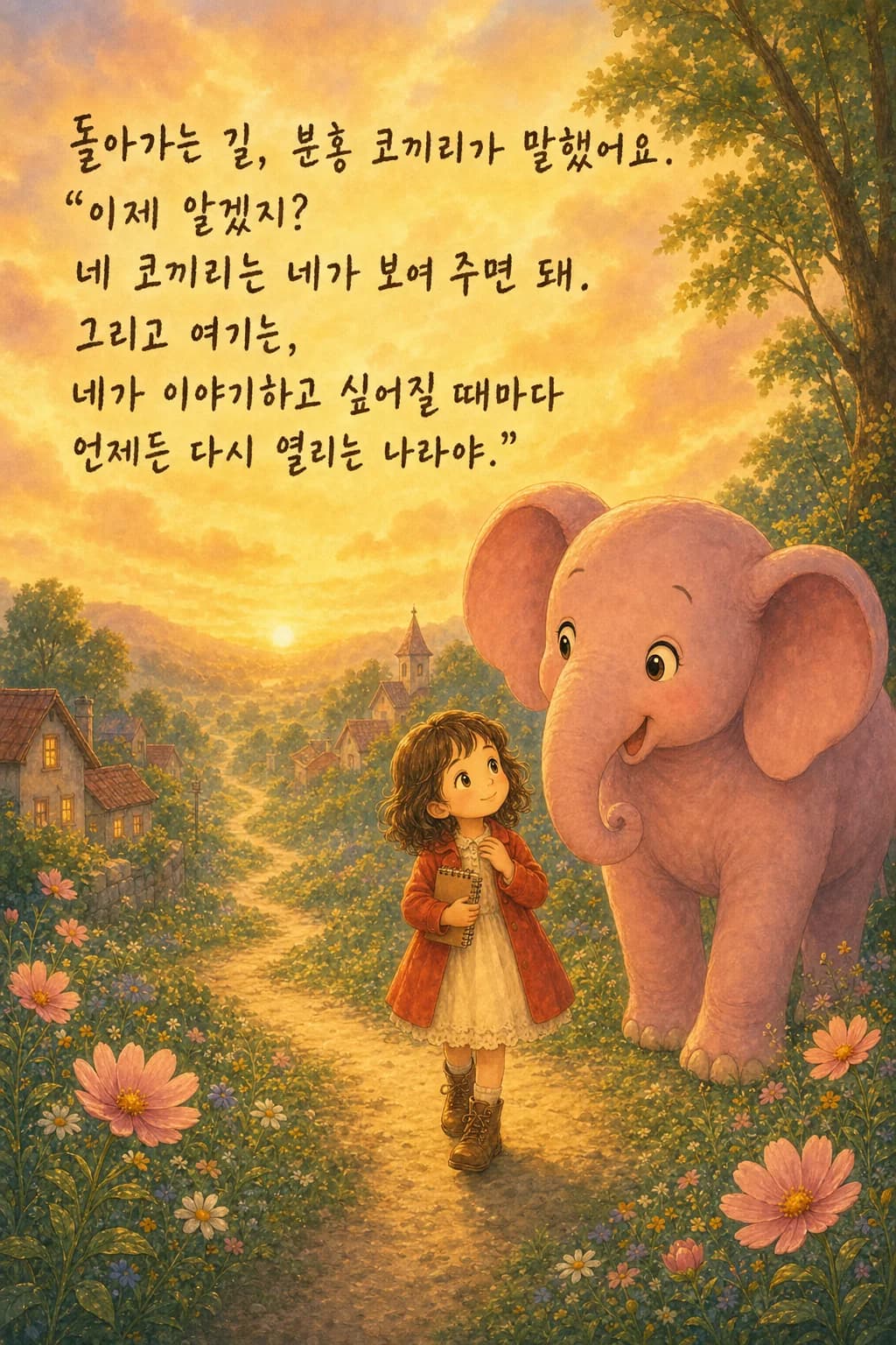 빛나는 계단을 오르며 분홍 코끼리와 작별하는 아이