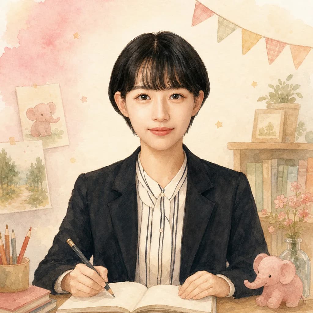 학생 곁에서 이야기를 받아 적는 홍승주 부교사 수채 일러스트